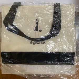 Shopping Girl Canvas Beach Tote Bag 16 x 13.5 x 5 New